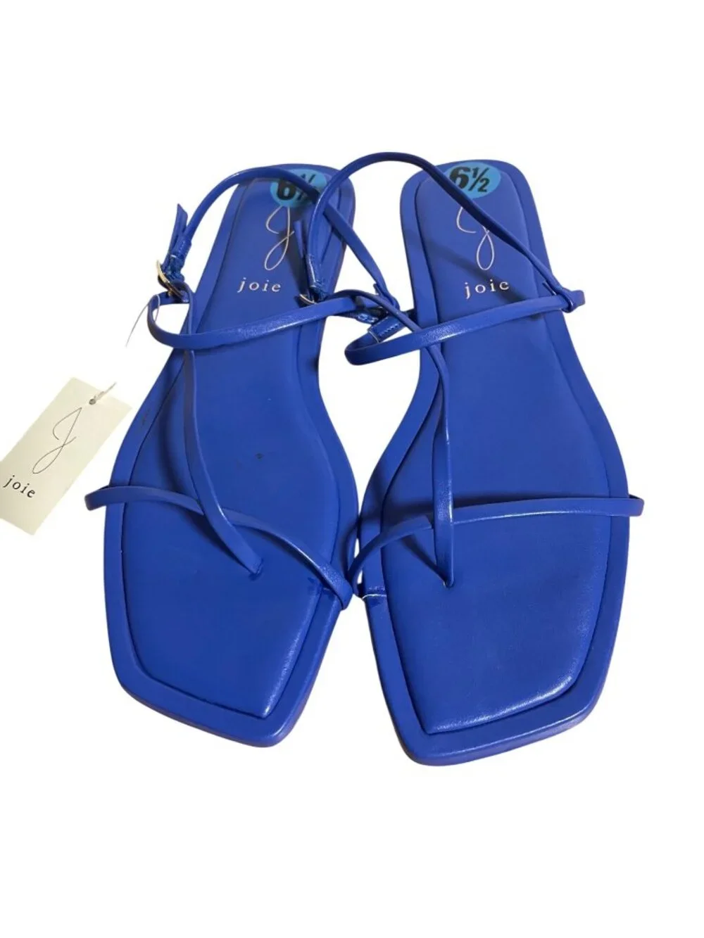 Joie Womens Glory Sandals Sizee 6.5 Blue Square Toe Strappy Flats Summer Resort - Picture 2 of 11